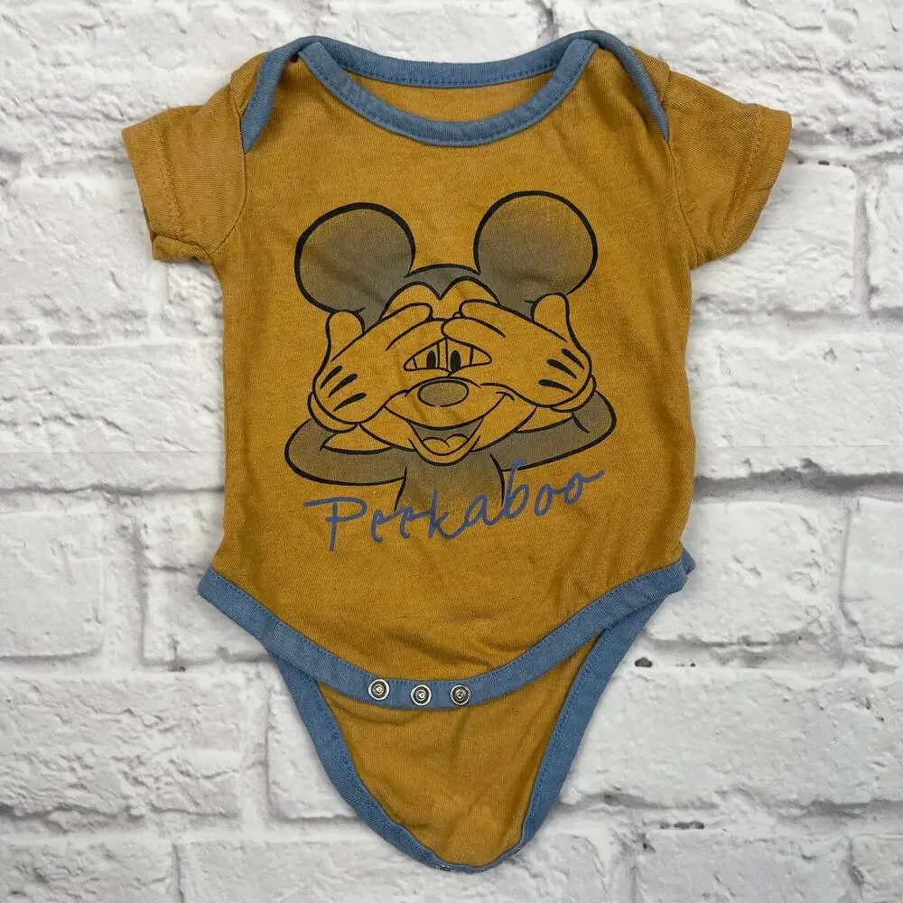 Disney Baby Yellow Peekaboo Mickey Bodysuit Size 0-3 mo